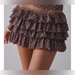 UO Out From Under Cammy Ruffle Trim Micro Skort in Brown